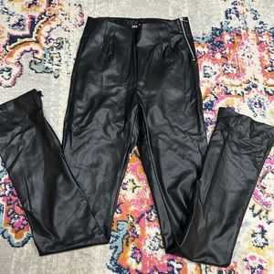 Zara Black Full Length Faux Straight Leg Leather Pants